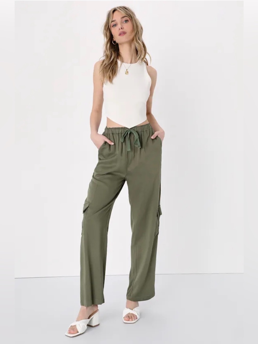Lulu's Casually Modern Olive Green Straight Leg Cargo Pants